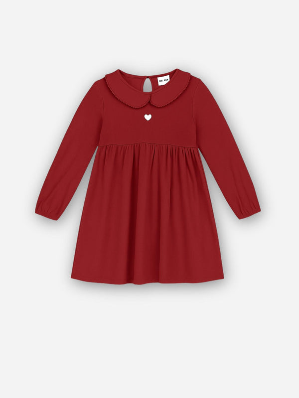 שמלה ריב עם רקמת לב וצווארון מלמלה לילדות