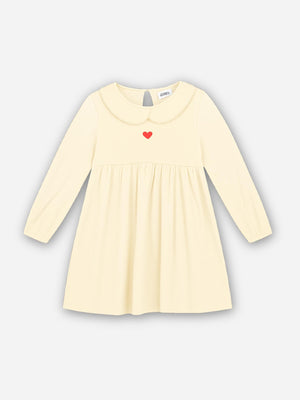 שמלה ריב עם רקמת לב וצווארון מלמלה לילדות