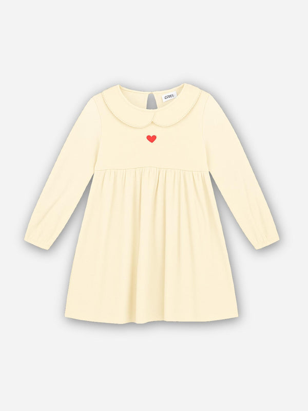 שמלה ריב עם רקמת לב וצווארון מלמלה לילדות