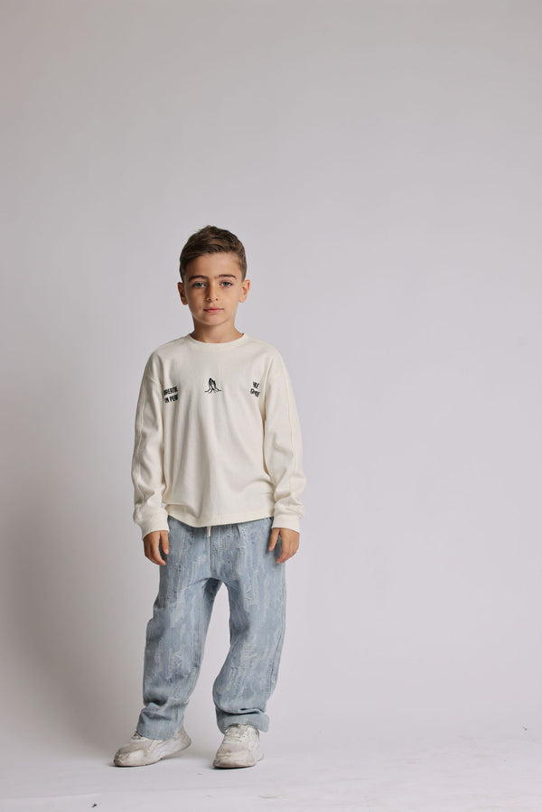 חולצה לילדים מבד ריב עבה דגם BREATH IN PEACE