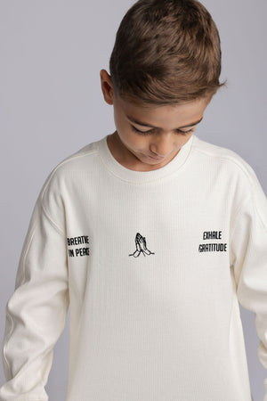 חולצה לילדים מבד ריב עבה דגם BREATH IN PEACE