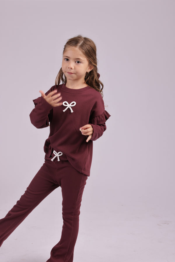 חליפה לילדות מבד ריב כותנה מגורד דגם פפיון