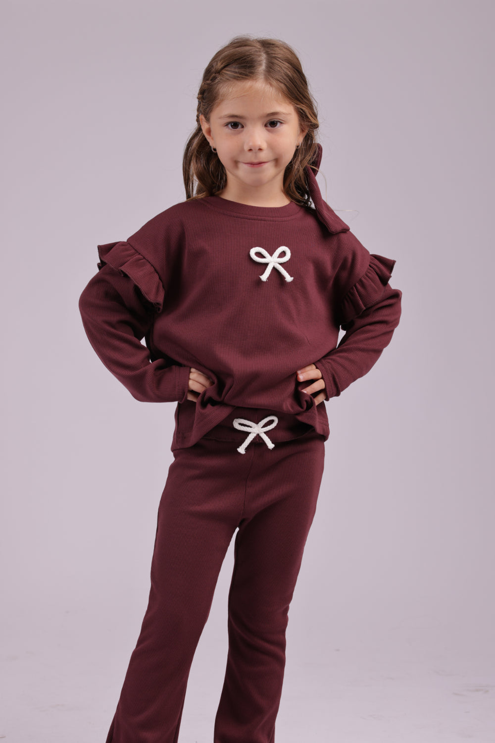 חליפה לילדות מבד ריב כותנה מגורד דגם פפיון