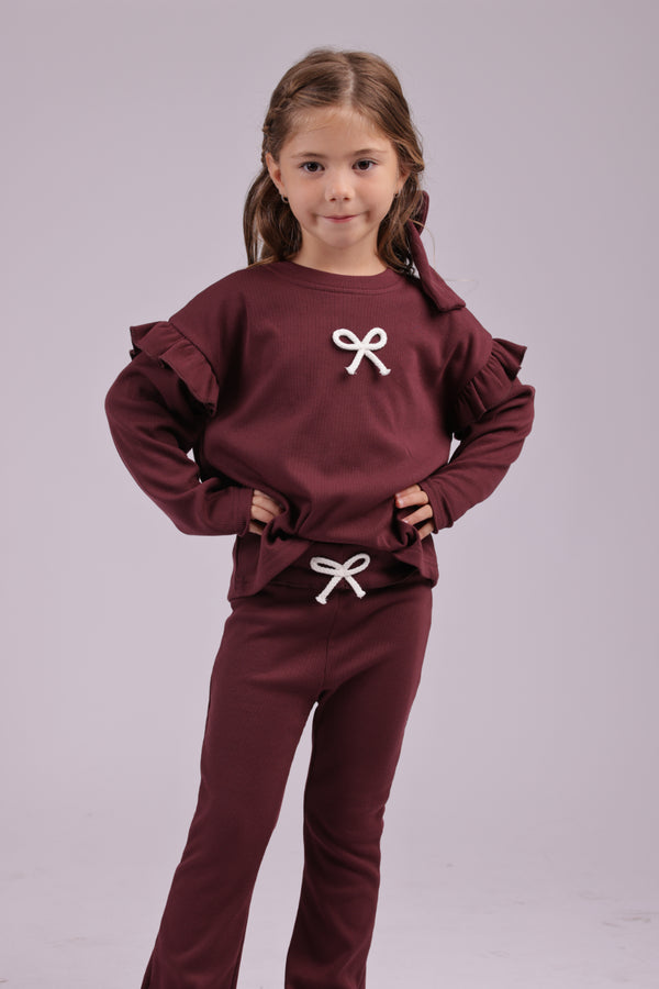 חליפה לילדות מבד ריב כותנה מגורד דגם פפיון