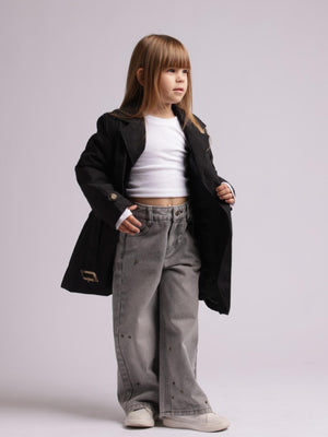 ג'ינס בנות כותנה רחב מעוצב טקסטורה