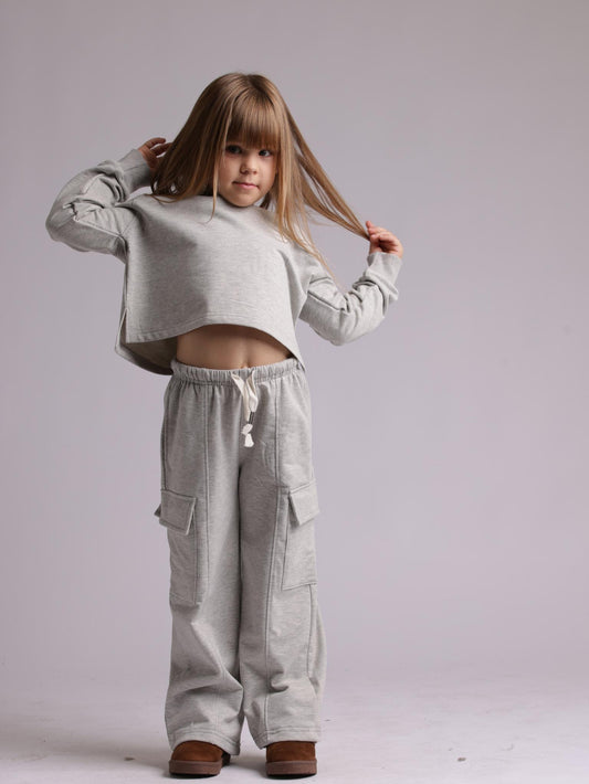 חליפת בנות פוטר לייקרה כותנה דגמח - אפור מלאנג׳