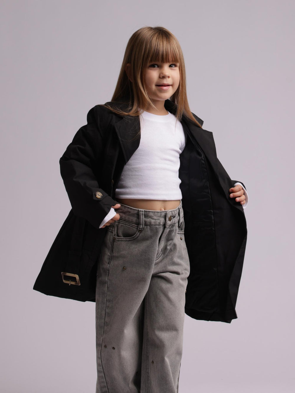 ג'ינס בנות כותנה רחב מעוצב טקסטורה