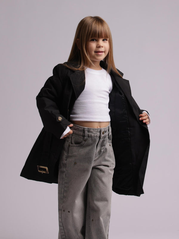 ג'ינס בנות כותנה רחב מעוצב טקסטורה