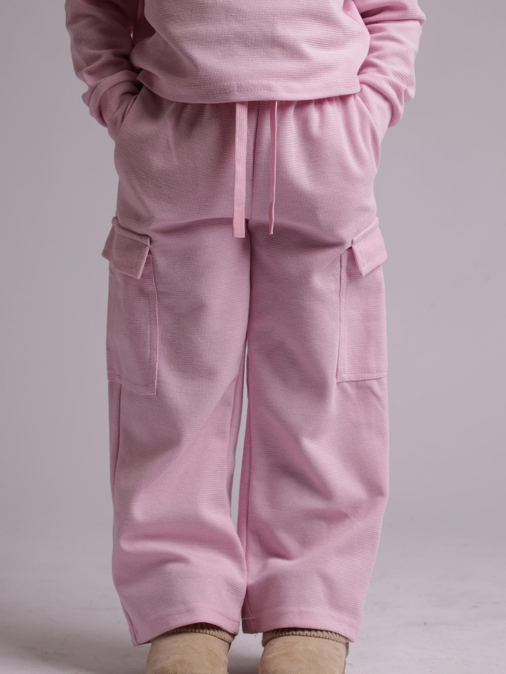 חליפת וופל לילדות מכנס מתרחב עם דגמח