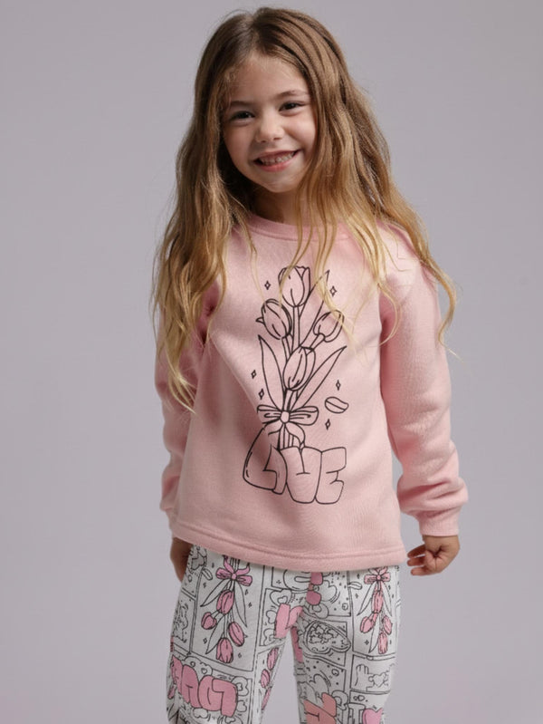 פיג'מה לילדות פוטר דגם LOVE