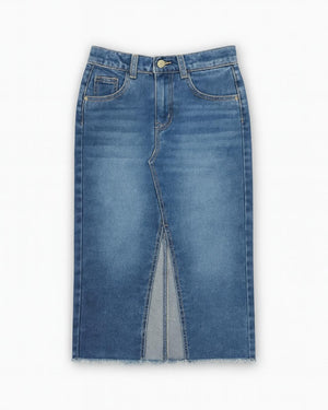 חצאית ג'ינס לילדות מנומר/חלק גזרת מידי