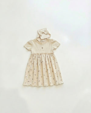 שמלה מבד ריב כותנה פרחונית לילדות