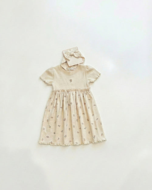 שמלה מבד ריב כותנה פרחונית לילדות