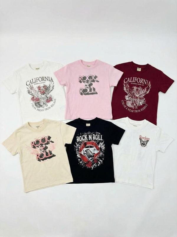 חולצת טריקו לילדות דגם ROCK&ROLL