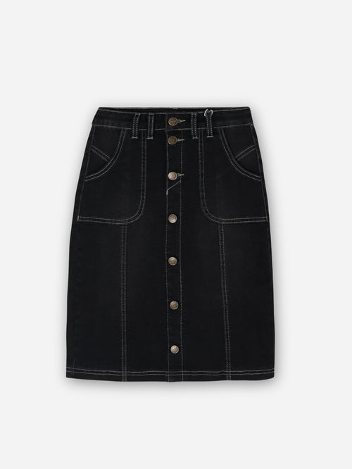 חצאית ג'ינס ארוכה עם כפתורים