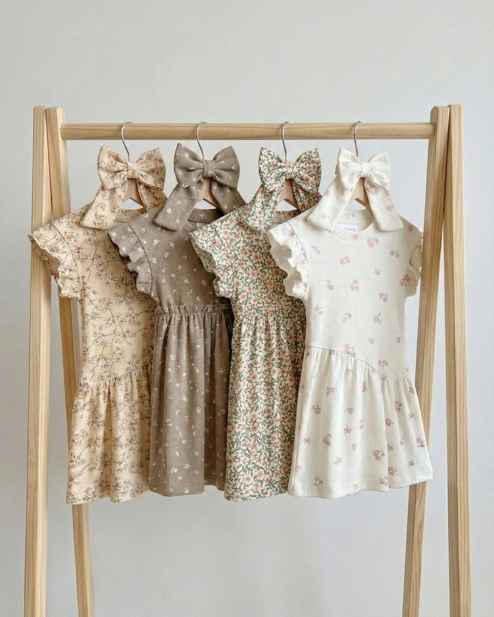 שמלה לילדות מבד ריב כותנה דגם פרחוני