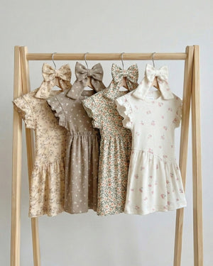 שמלה לילדות מבד ריב כותנה דגם פרחוני