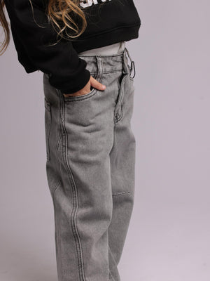 ג'ינס בנות כותנה רחב מעוצב