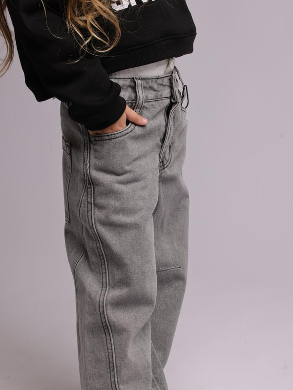 ג'ינס בנות כותנה רחב מעוצב