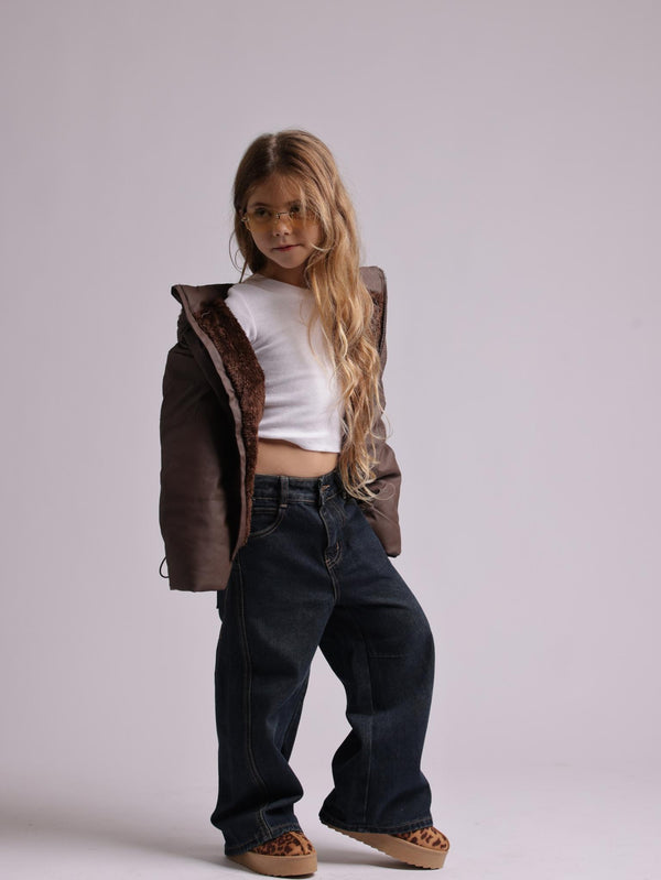 מעיל לילדות דמוי עור