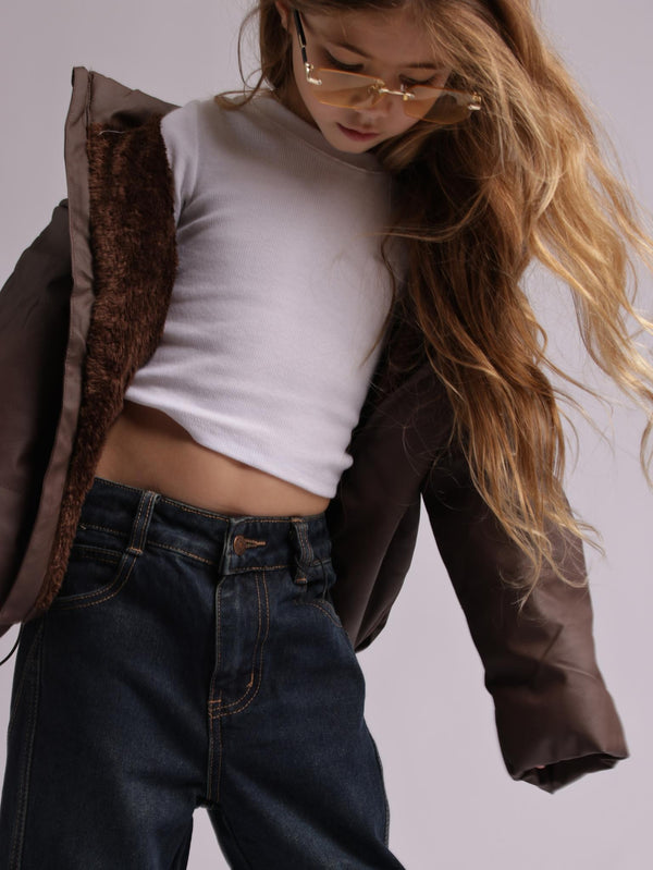 מעיל לילדות דמוי עור