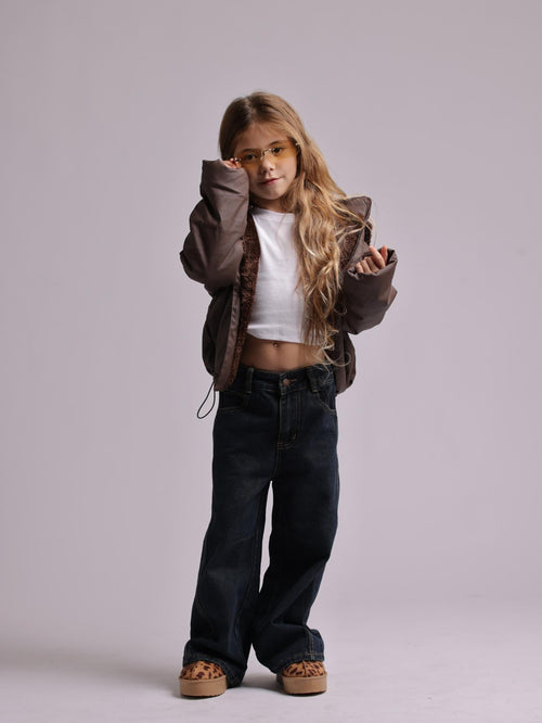 מעיל לילדות דמוי עור