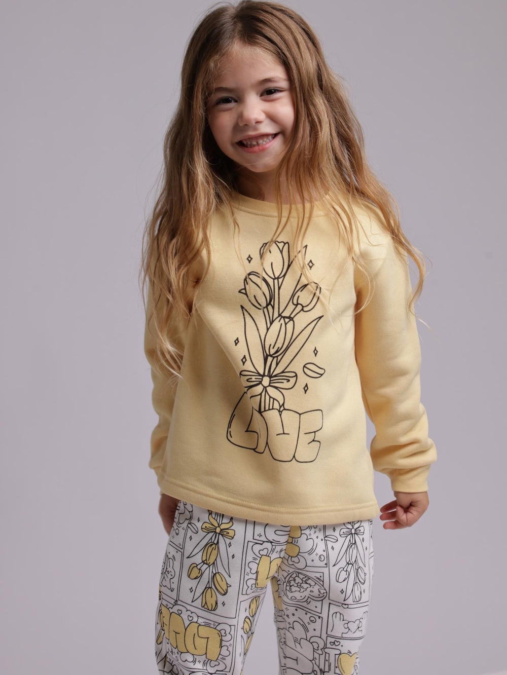 פיג'מה לילדות פוטר דגם LOVE