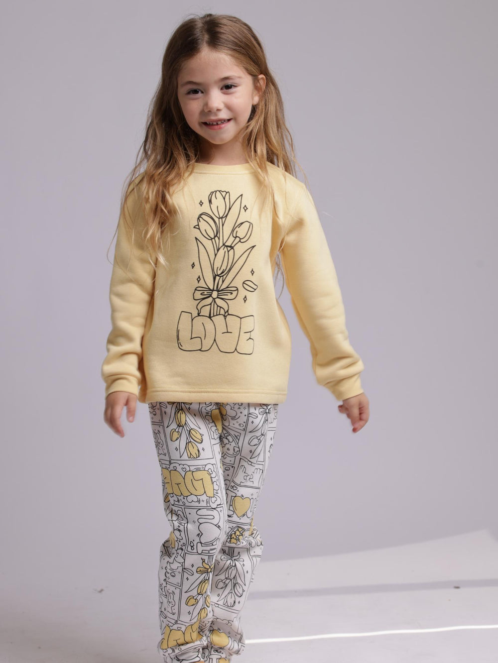 פיג'מה לילדות פוטר דגם LOVE