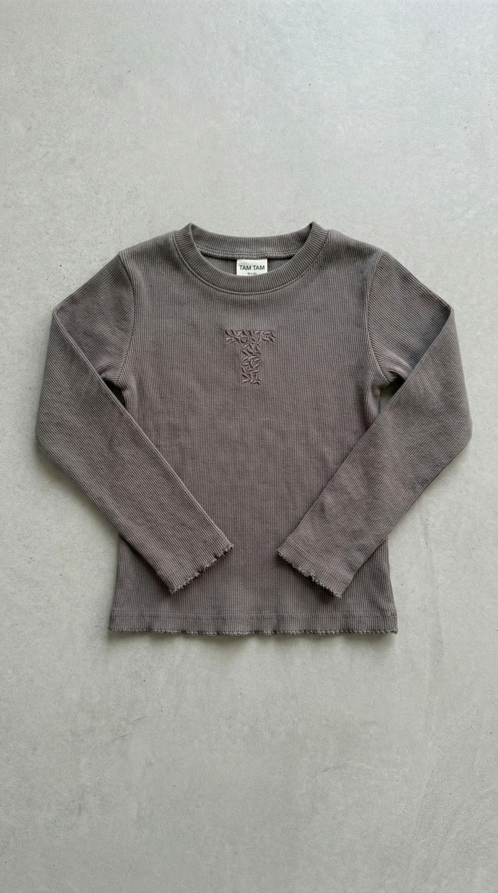 חולצה ארוכה לילדות דגם T עם כפפה ריב כותנה פוטר