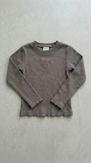 חולצה ארוכה לילדות דגם T עם כפפה ריב כותנה פוטר