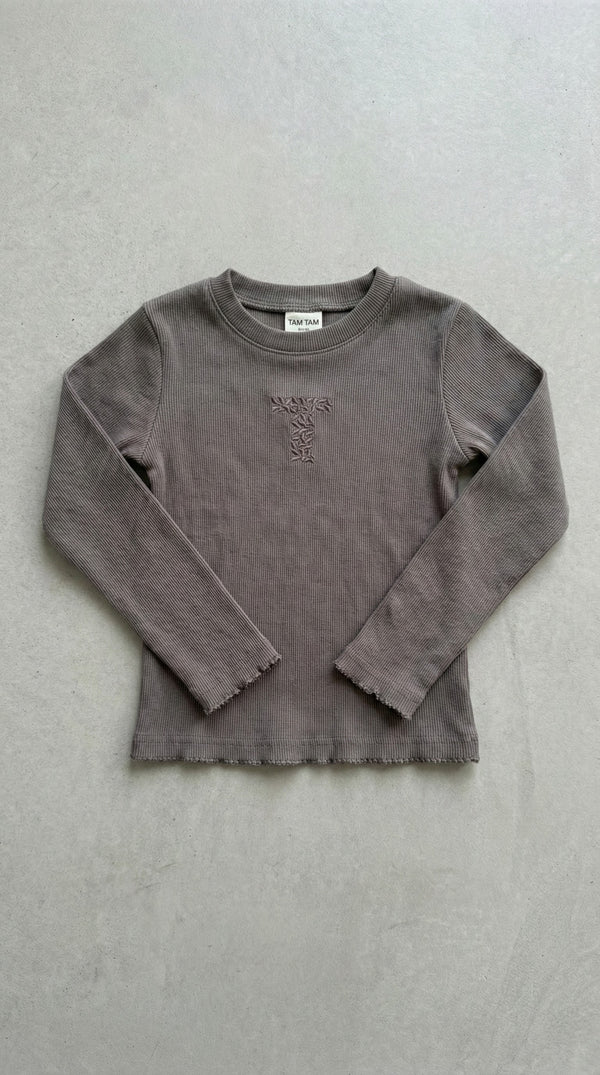 חולצה ארוכה לילדות דגם T עם כפפה ריב כותנה פוטר