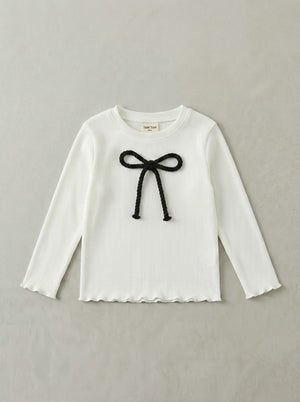 חולצה ארוכה לילדות דגם פפיון עם כפפה ריב כותנה פוטר