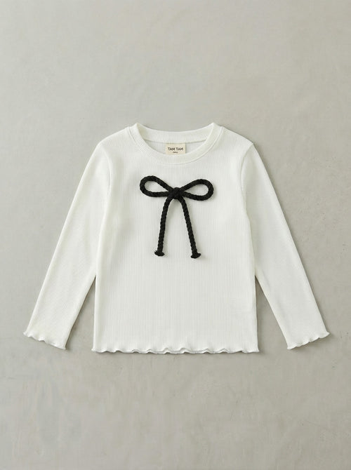 חולצה ארוכה לילדות דגם פפיון עם כפפה ריב כותנה פוטר