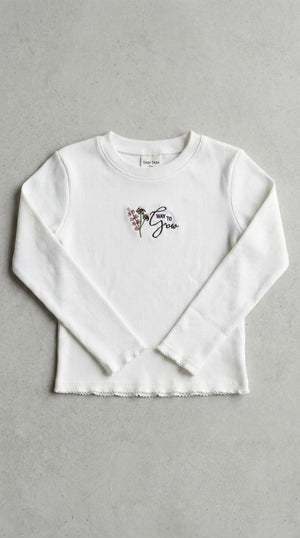 חולצה ארוכה לילדות כפפה דגם WAY ריב כותנה פוטר