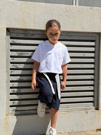 מכנס ברמודה בלון בשילוב עניבה לילדות