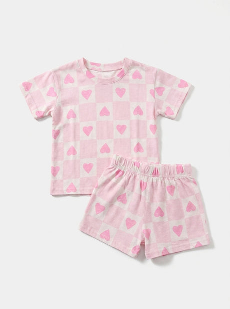 סט פיג’מה טריקו לילדות לבבות