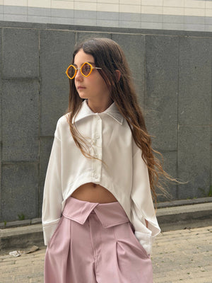 חולצה מכופתרת סאטן קרופ