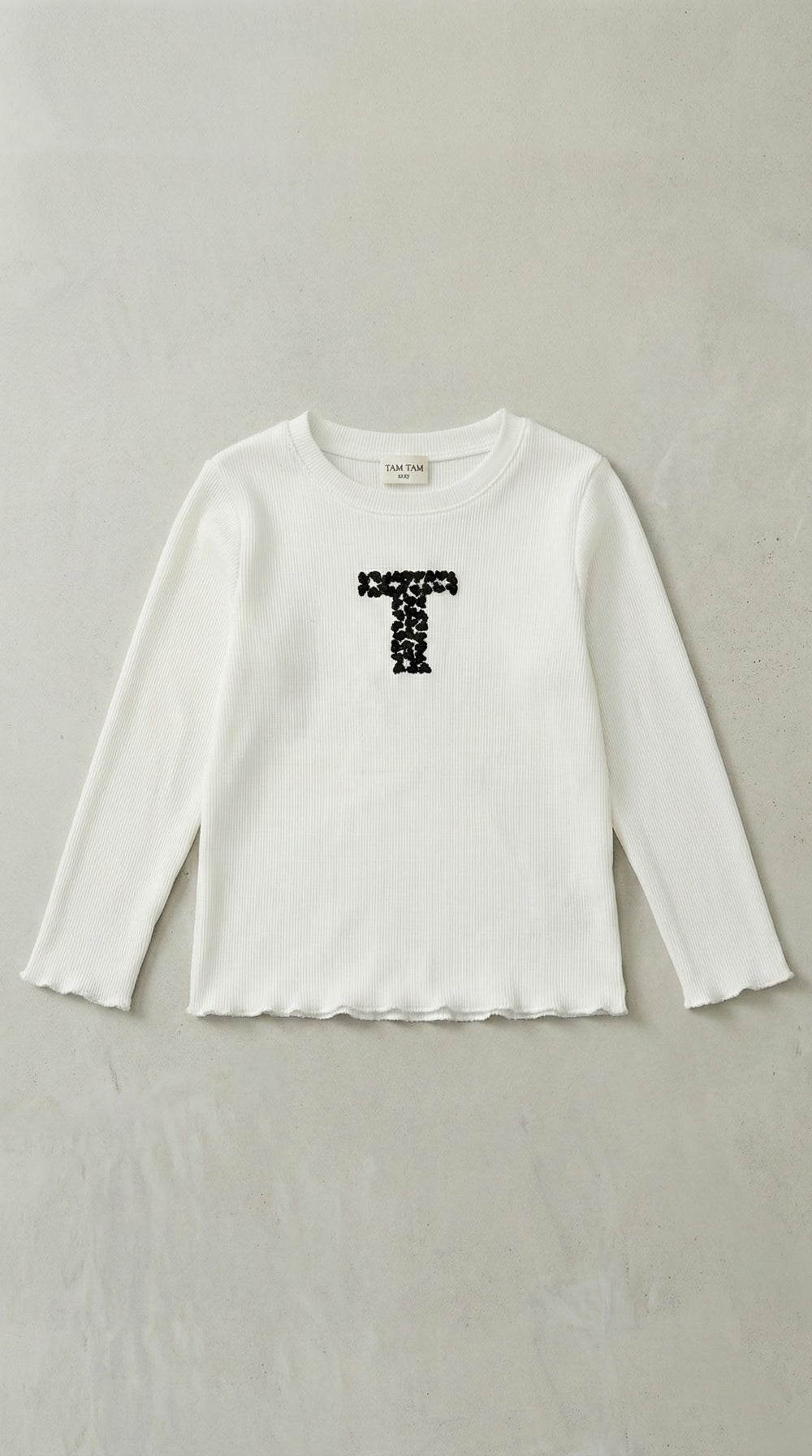 חולצה ארוכה לילדות דגם T עם כפפה ריב כותנה פוטר