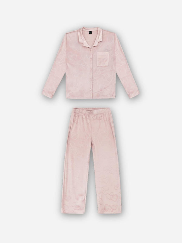 חליפת פיג'מה מבד קטיפה חולצה מכופתרת