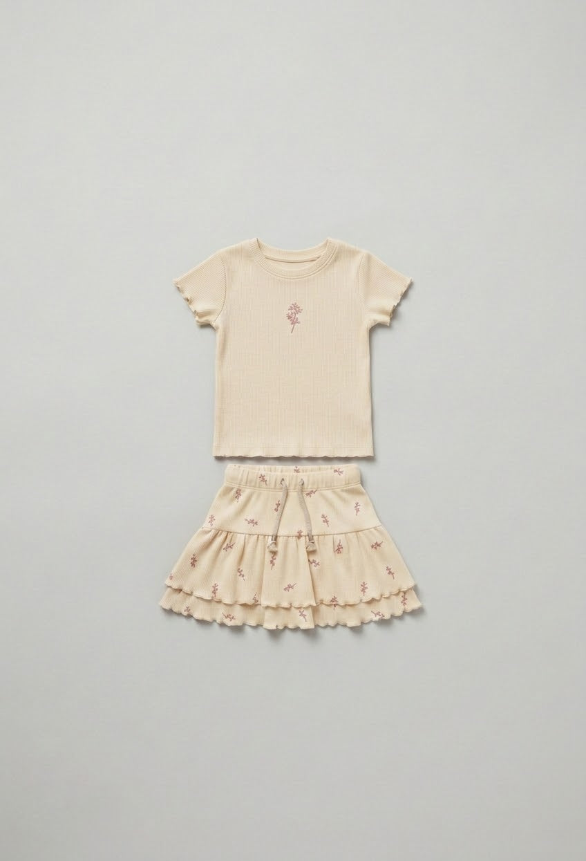 חליפה עם חצאית לילדות מבד ריב פרחונית