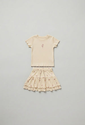 חליפה עם חצאית לילדות מבד ריב פרחונית