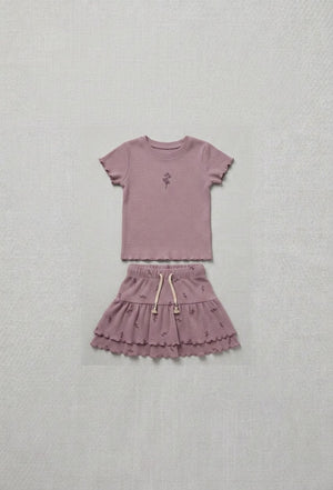 חליפה עם חצאית לילדות מבד ריב פרחונית