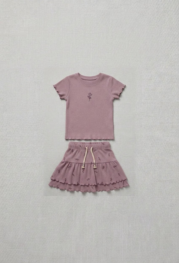 חליפה עם חצאית לילדות מבד ריב פרחונית