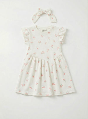 שמלה לילדות מבד ריב כותנה דגם פרחוני