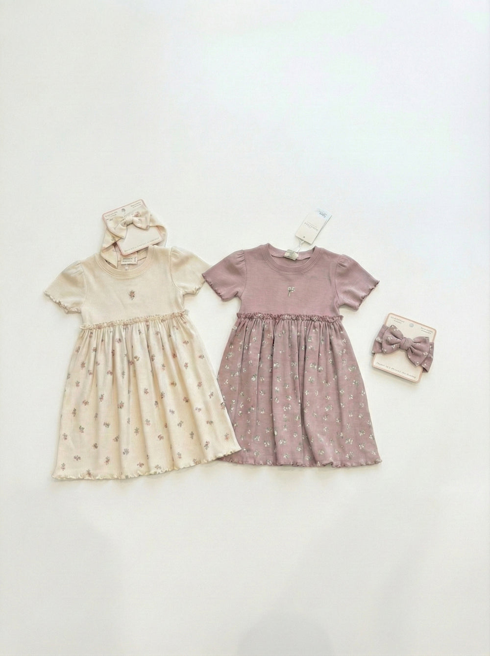 שמלה מבד ריב כותנה פרחונית לילדות