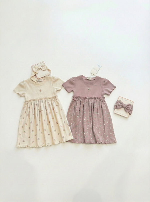 שמלה מבד ריב כותנה פרחונית לילדות