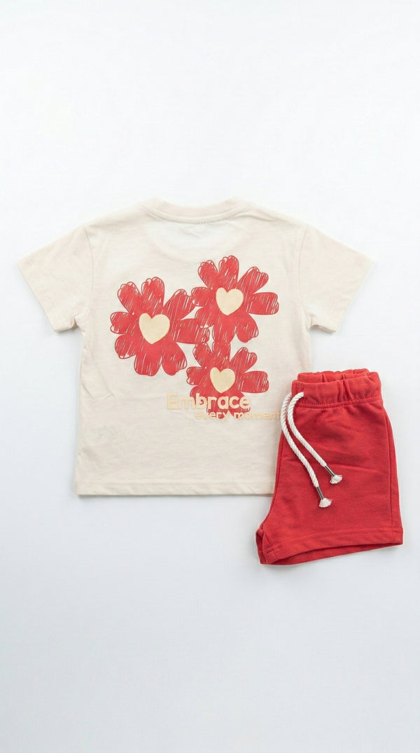 חליפה לילדות מבד טריקו וטרי דגם פרחוני