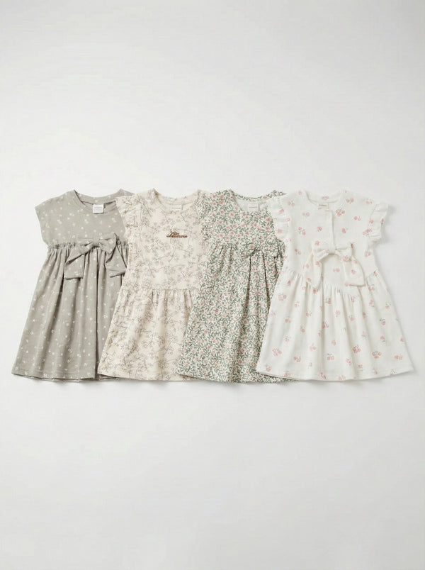 שמלה לילדות מבד ריב כותנה דגם פרחוני