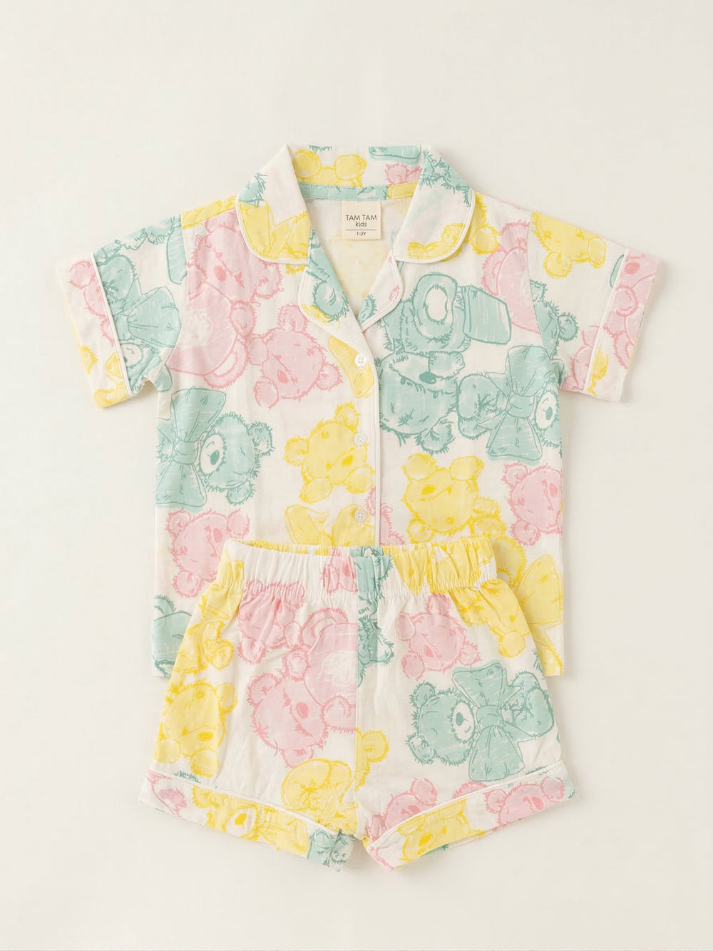 פיגמה מכופתרת לילדות דגם דובים בהיר