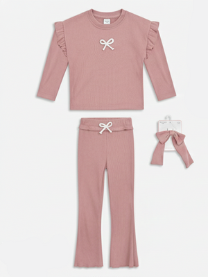 חליפה לילדות מבד ריב כותנה מגורד דגם פפיון